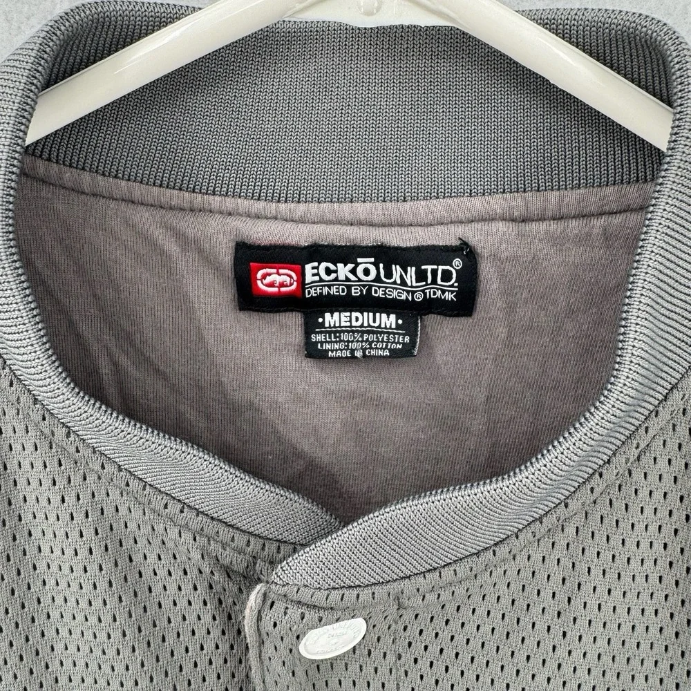 Ecko Unltd Bomber Jacket Mens Medium Gray Zip Pocket Snap‎ Front Mesh EU72 Y2K